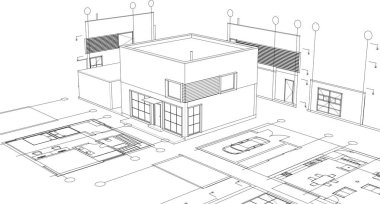 ev mimarisi çizimi 3 d illüstrasyon