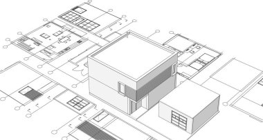 ev mimarisi proje taslağı 3 d illüstrasyon