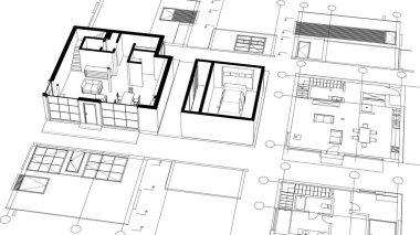 mimari çizimler 3 d illüstrasyon - illüstrasyon