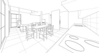 Modern evin 3 boyutlu tasarımı, taslak