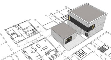 ev mimarisi çizimi 3 d illüstrasyon