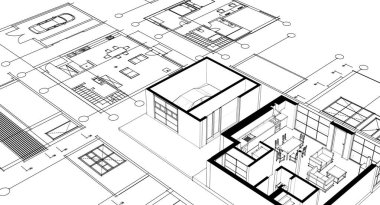 ev çizimi 3 boyutlu illüstrasyon