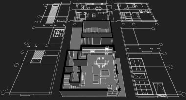 ev mimarisi proje taslağı 3 d illüstrasyon