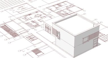 Mimari projenin taslağı, 3 boyutlu illüstrasyon, çizim