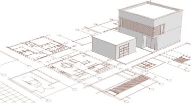 ev mimarisi çizimi 3 d illüstrasyon