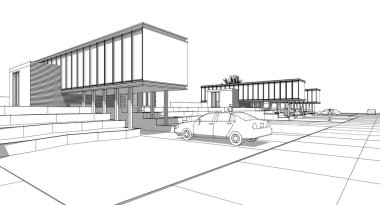 sketch design of house, 3 d rendering