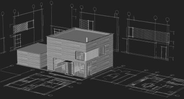 ev mimarisi çizimi 3 d illüstrasyon