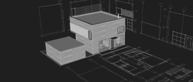 ev mimarisi çizimi 3 d illüstrasyon