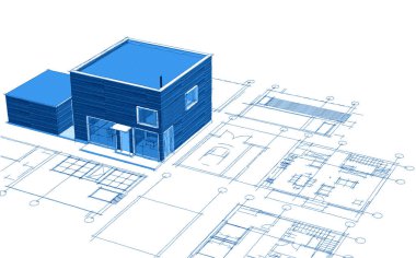 ev mimarisi çizimi 3 d illüstrasyon