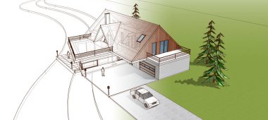 Bir kır evinin 3D canlandırması