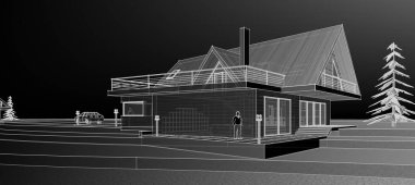 ev mimarisi proje taslağı 3 d illüstrasyon