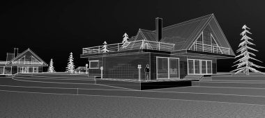 ev konsepti çizimi 3 boyutlu illüstrasyon