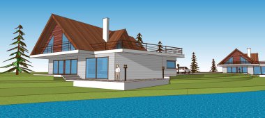 ev mimarisi çizimi 3 d illüstrasyon