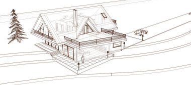 ev mimarisi çizimi 3 d illüstrasyon