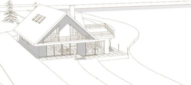 ev mimarisi çizimi 3 d illüstrasyon