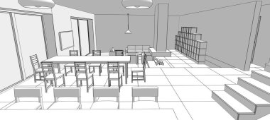 Restoranın eskiz tasarımı, 3D görüntüleme