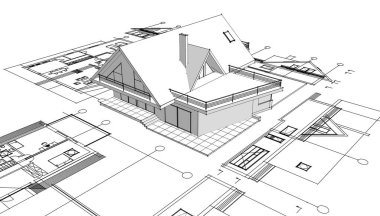 ev mimarisi çizimi 3 d illüstrasyon