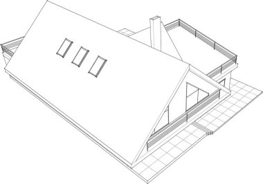 ev mimarisi çizimi 3 d illüstrasyon