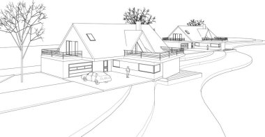 Modern mimarlık evi. 3d illüstrasyon