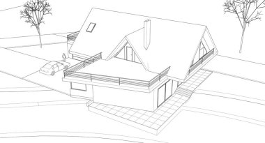 ev mimarisi proje taslağı 3 d illüstrasyon