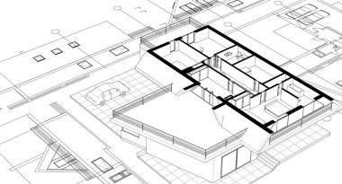 ev mimarisi çizimi 3 d illüstrasyon