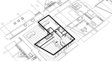 ev mimarisi çizimi 3 d illüstrasyon