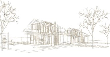 Modern bina çizimi. 3d illüstrasyon.