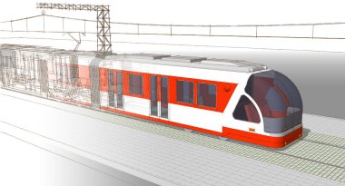 Modern bir trenin 3 boyutlu resmi