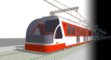 modern tramvay 3 boyutlu gri arkaplan