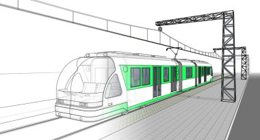 Yüksek hızlı tramvayın 3 boyutlu resimlemesi