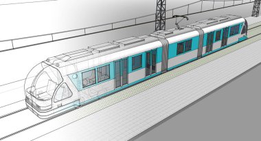 Beyaz zemin üzerinde modern şehir treni 3 boyutlu görüntüleme