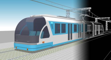 Beyaz arkaplan önünde bir tramvay çizimi