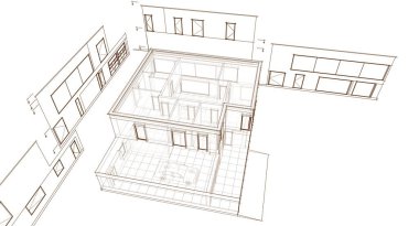 Soyut mimari duvar kağıdı, dijital arkaplan. 3 Boyutlu Hazırlama