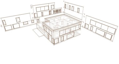 ev mimarisi çizimi 3 d illüstrasyon