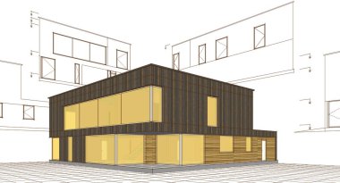 ev mimarisi çizimi 3 d illüstrasyon