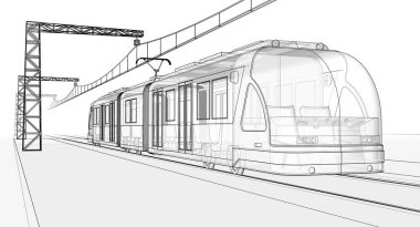 Modern şehir treni 3 boyutlu illüstrasyon