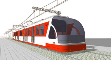 Modern bir kırmızı trenin 3 boyutlu görüntüsü