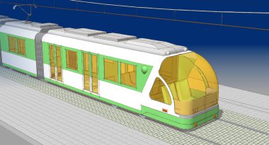 Şehirde tramvay var. 3d oluşturma.
