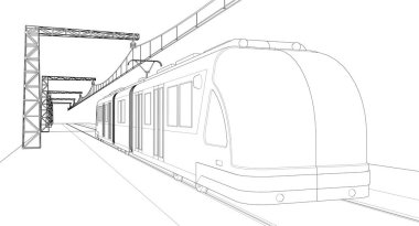 Çizgileri, vektörü, illüstrasyonu olan tren istasyonu