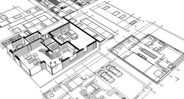 ev planı mimari eskiz 3d