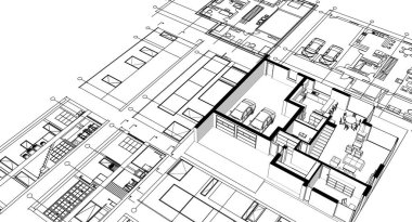 mimari çizimler 3 d illüstrasyon - illüstrasyon