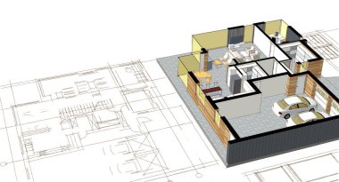 ev planı çizimi 3 boyutlu illüstrasyon