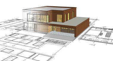 ev mimarisi çizimi 3 d illüstrasyon