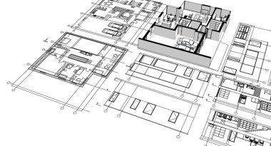 ev mimari projesi 3 d illüstrasyon