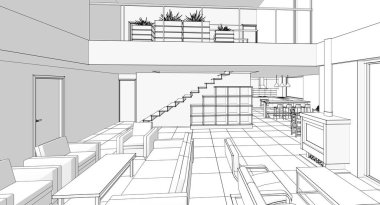 Modern ev iç taslak 3D