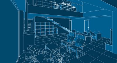 Modern ev iç taslak 3D illüstrasyon