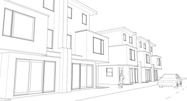 Modern ev çizimi 3D illüstrasyon