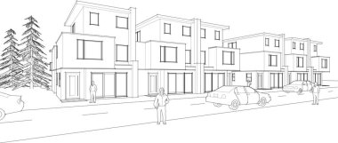 modern bina çizimi 3d illüstrasyon