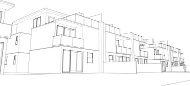 modern bina çizimi 3d illüstrasyon