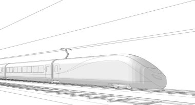 Beyaz arka planda izole edilmiş 3 boyutlu tren hatları. yüksek hız treni.